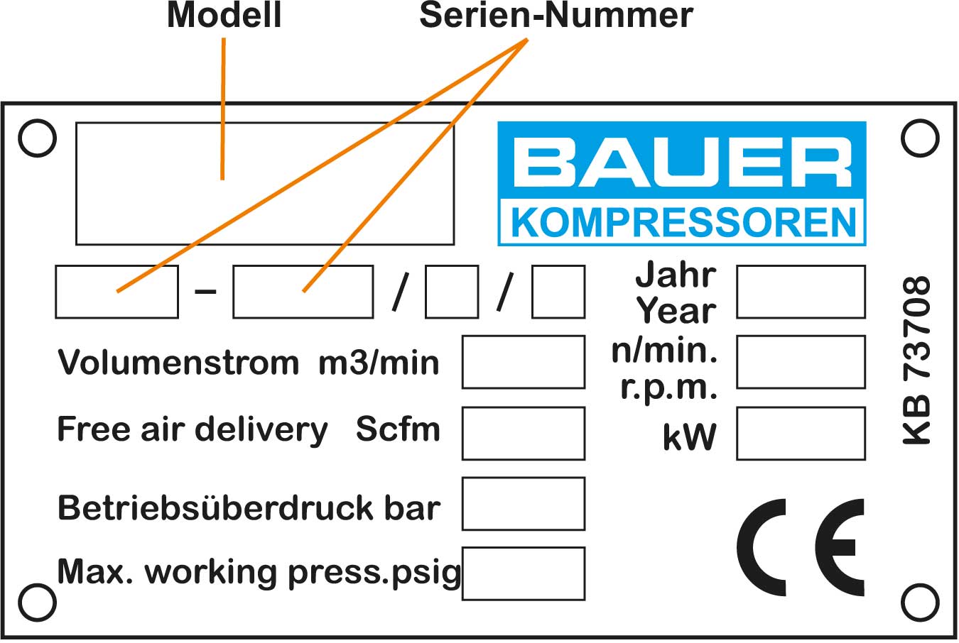 Elbe-Airtec Kompressorenservice, Typenschild Bauer Kompressoren